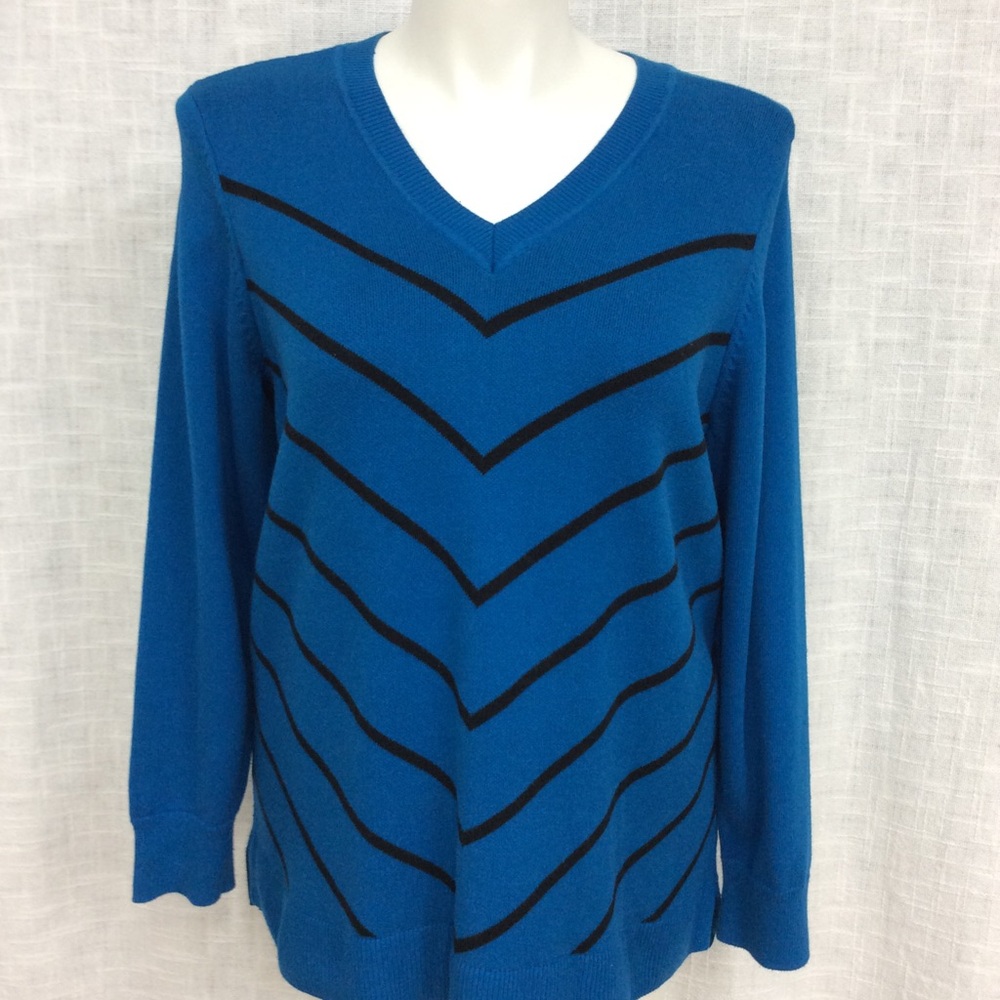 Liz Claiborne 1X Blue V Neck Long Sleeve Sweater